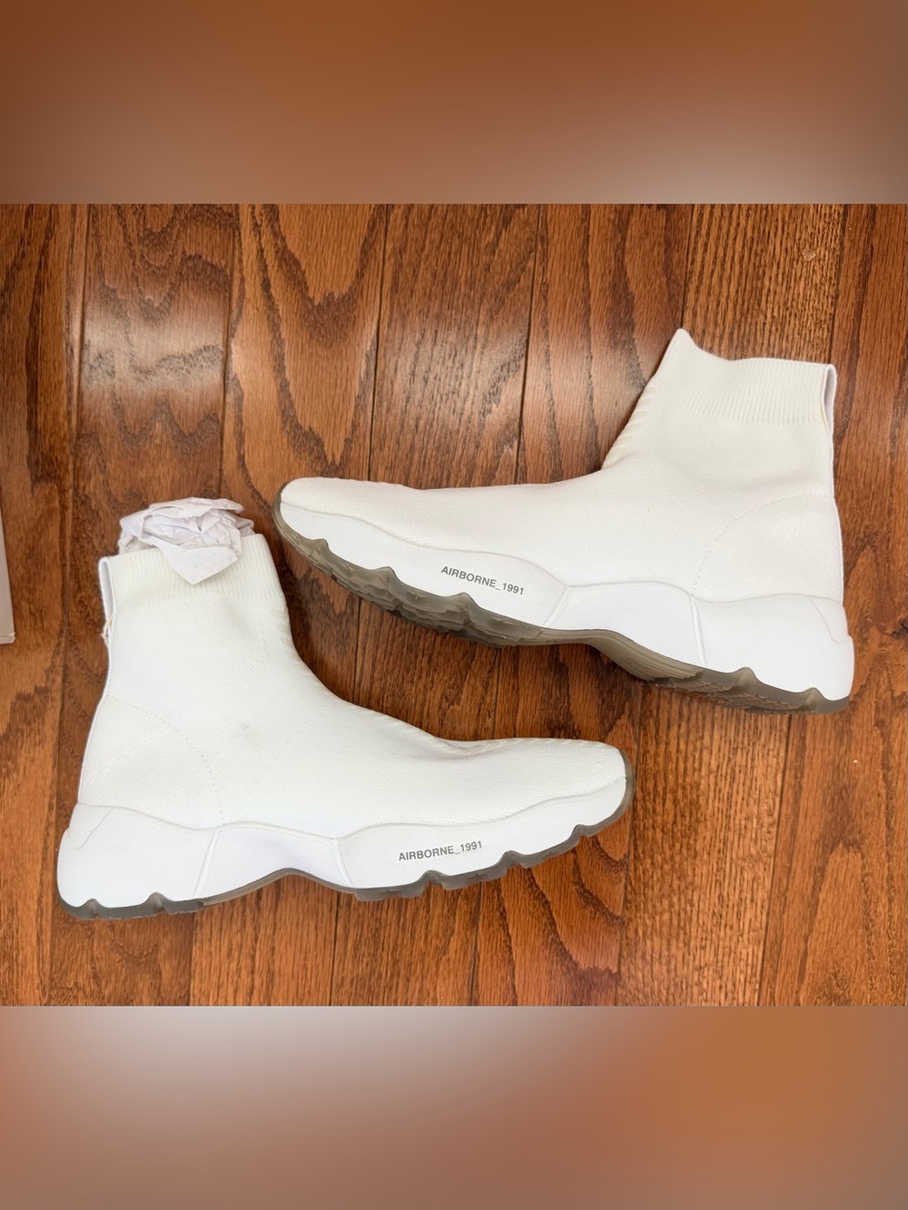 Nila & Nila Italian White Sock Sneakers with 'AIRBORNE_1991' Accent